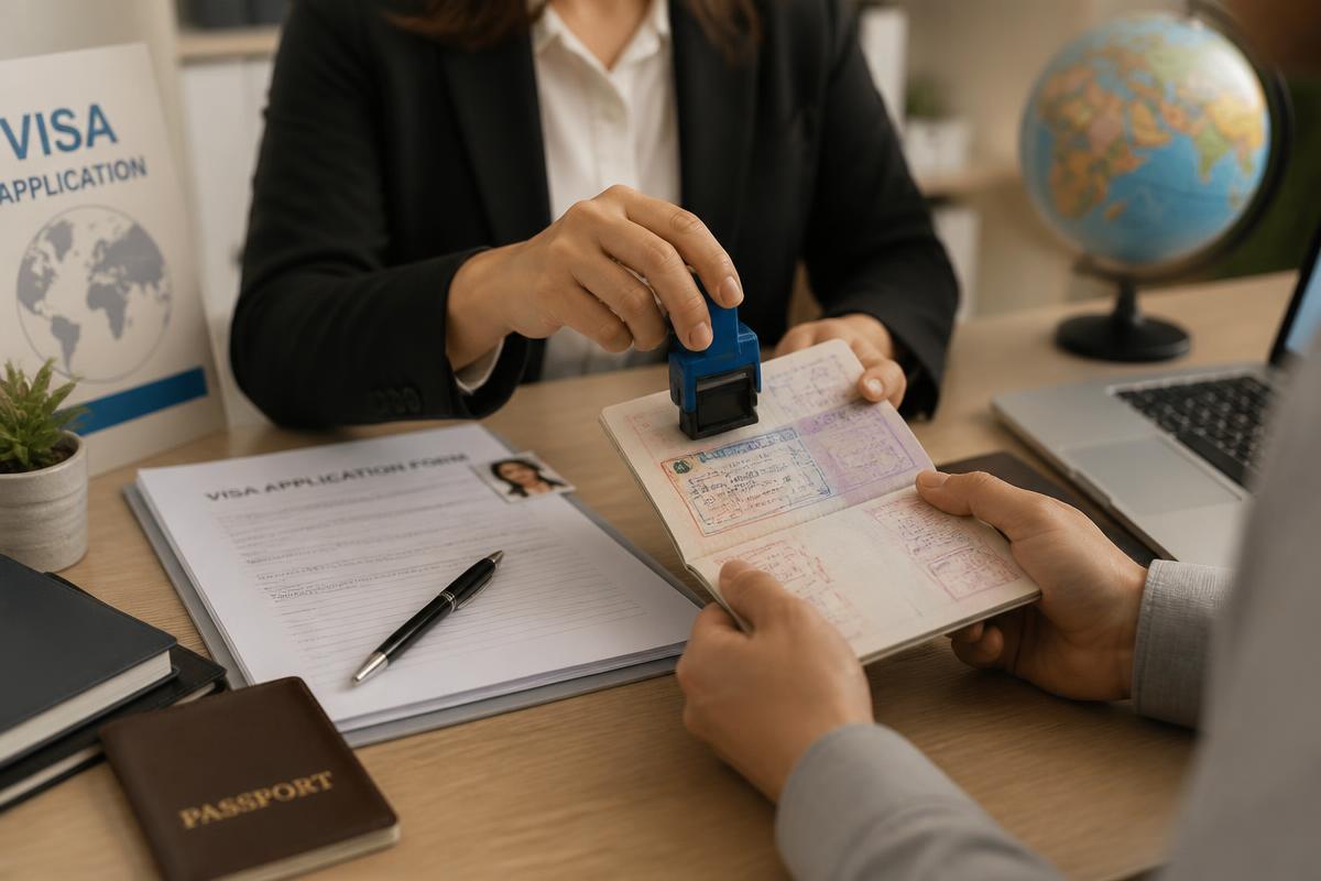 Consultant reviewing a student's visa application documents